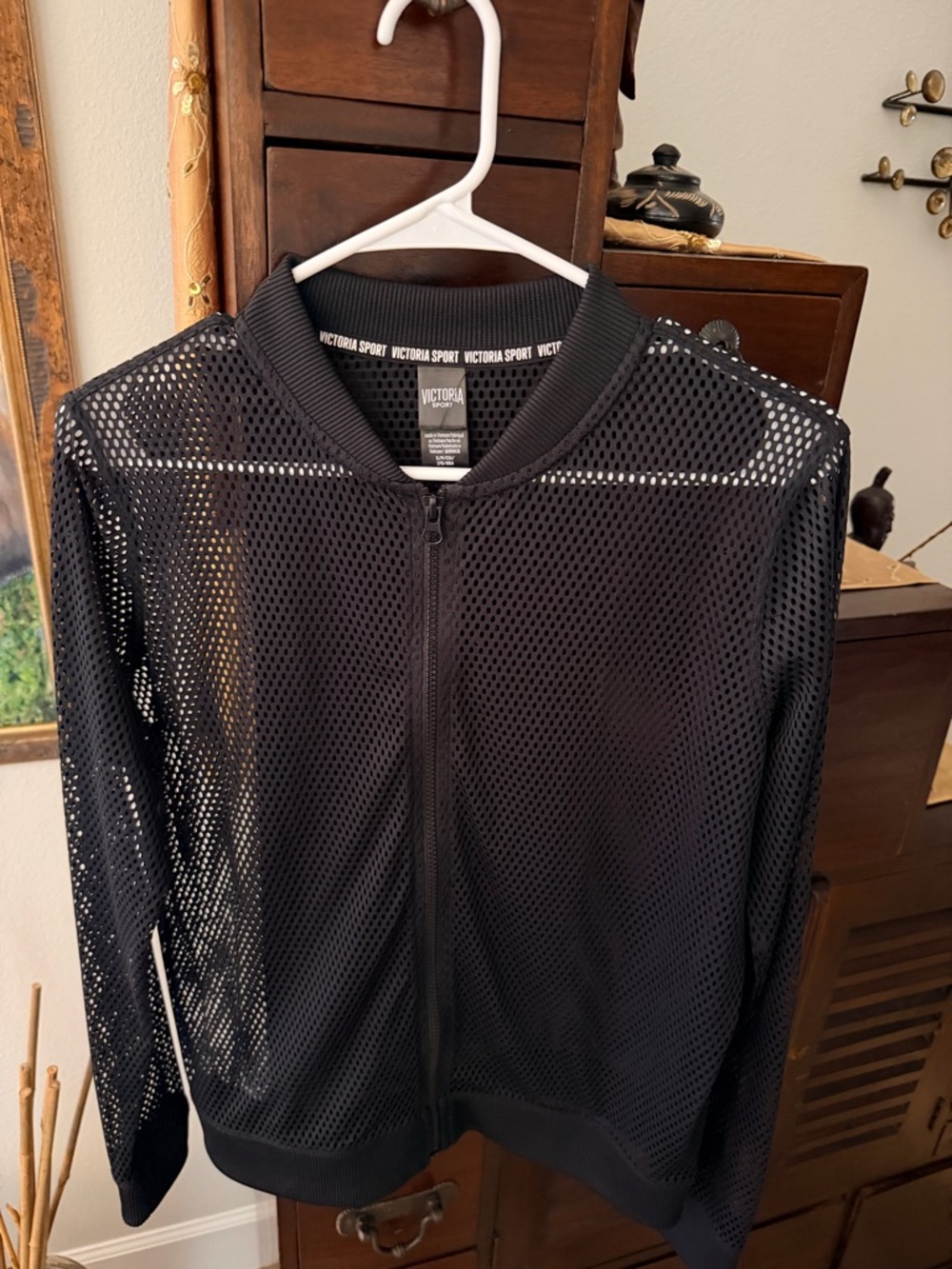 Victoria Sport Black Mesh Zip Bomber Jacket
